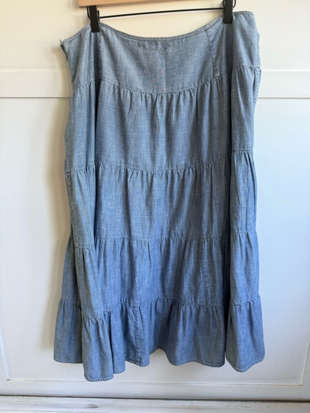 Lauren Ralph Lauren Tiered Denim Midi Skirt 12P Boho Western Prairie Peasant - Picture 11 of 11